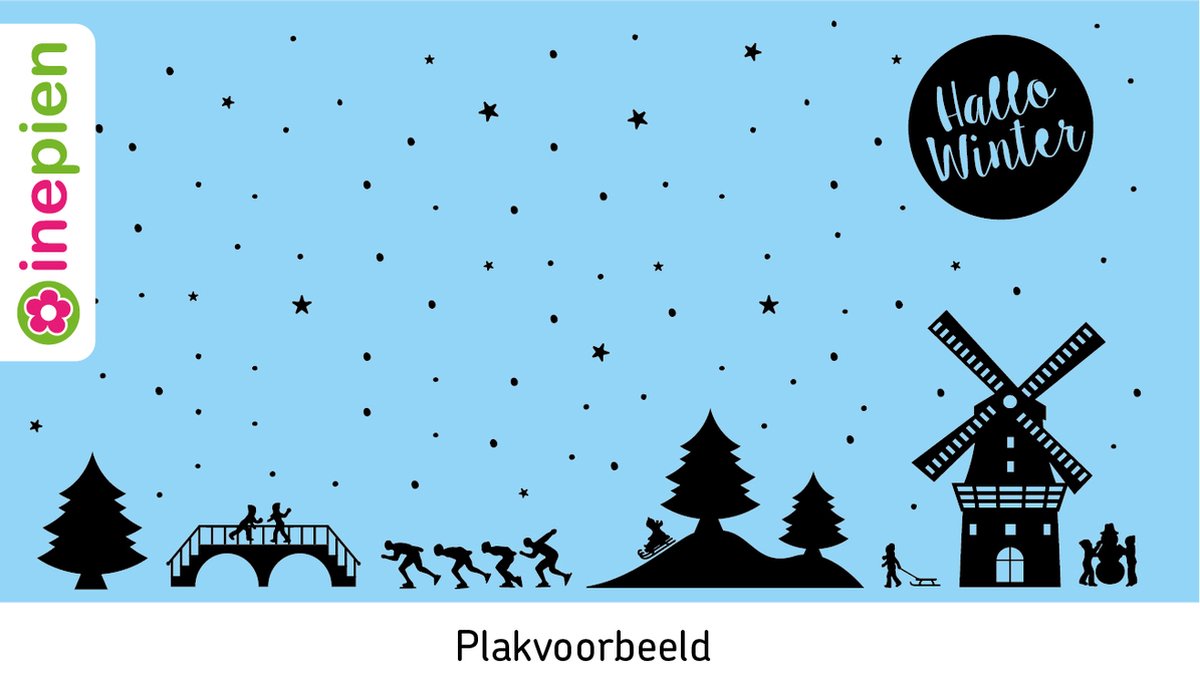 Inepien | herbruikbare raamsticker | winter | hallo winter | zwart